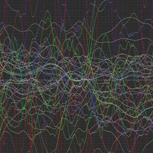 Trajectoires de capteurs tracées en couleurs sur fond noir